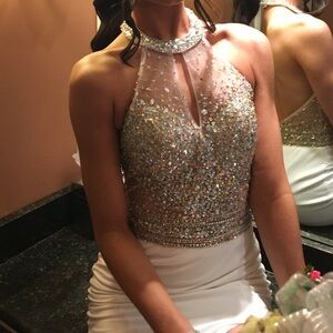 Elegant Silver and White Halter Dress